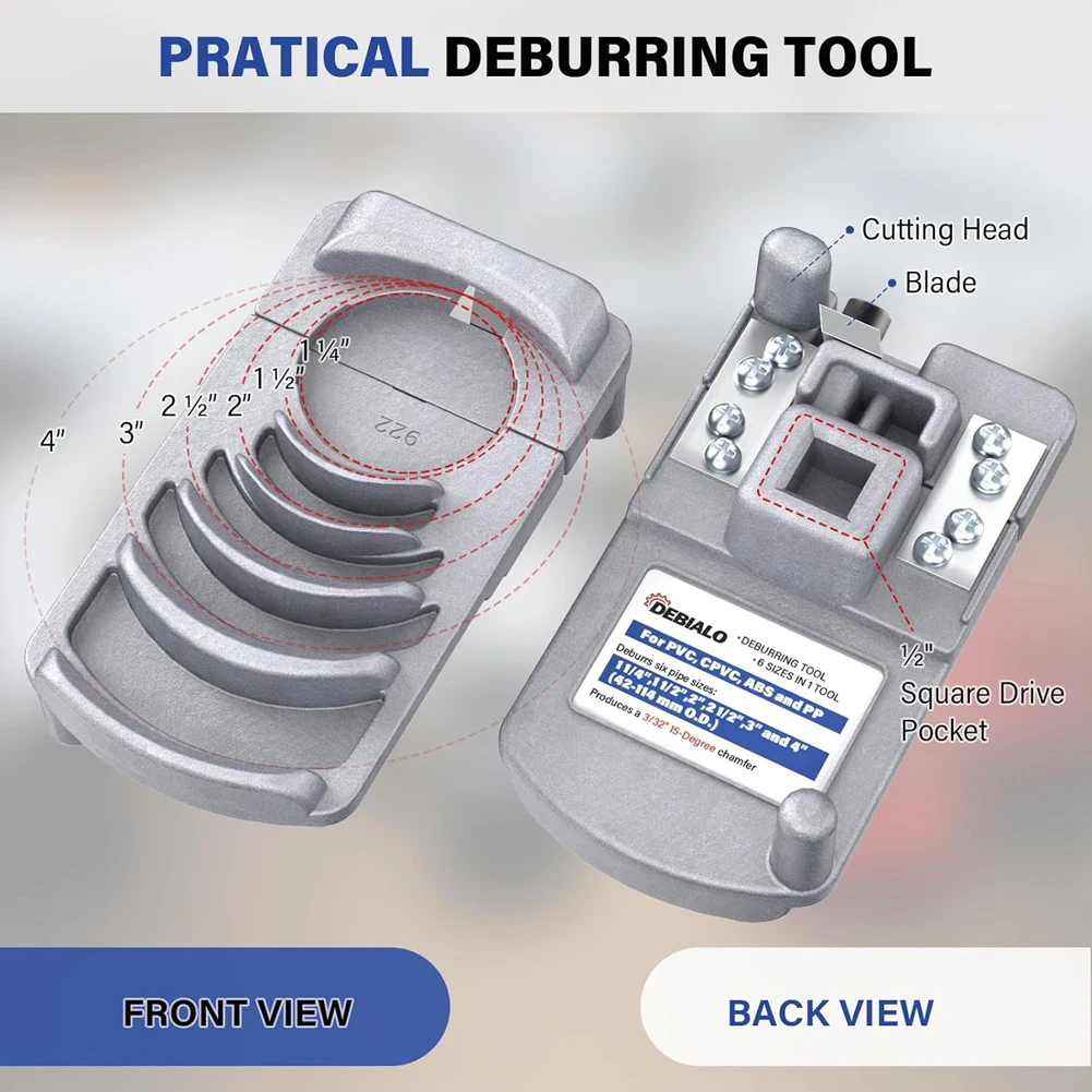 Deburring Tool for Plastic Pipe with Sharp Blade PVC Chamfer Tool PVC Pipe Cutter Suitable for 6 Pipes Size From 1-1/4 To 4-Inch