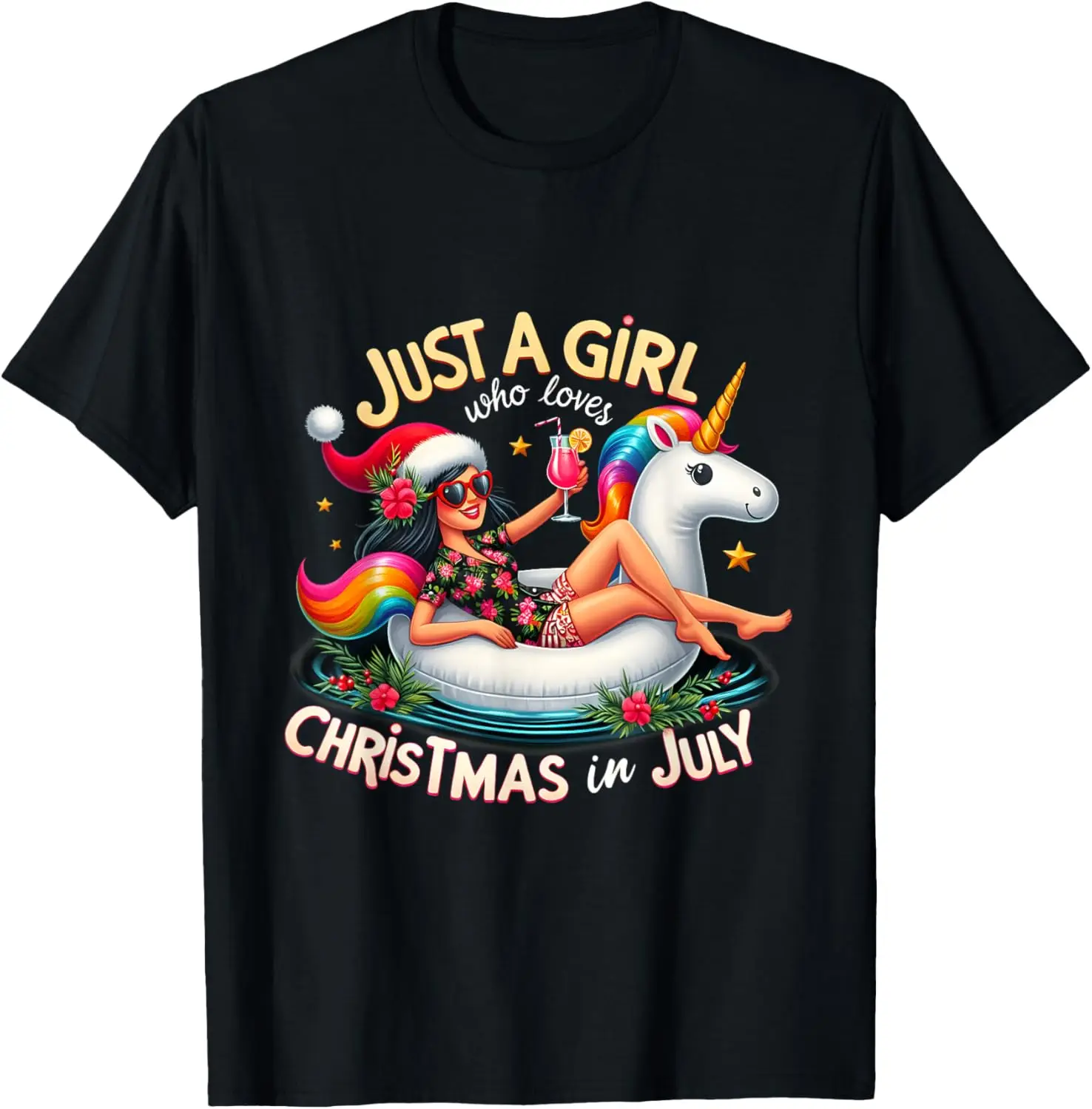 

Funny Girl Unicorn Just A Girl Who Loves Christmas in July T-Shirt