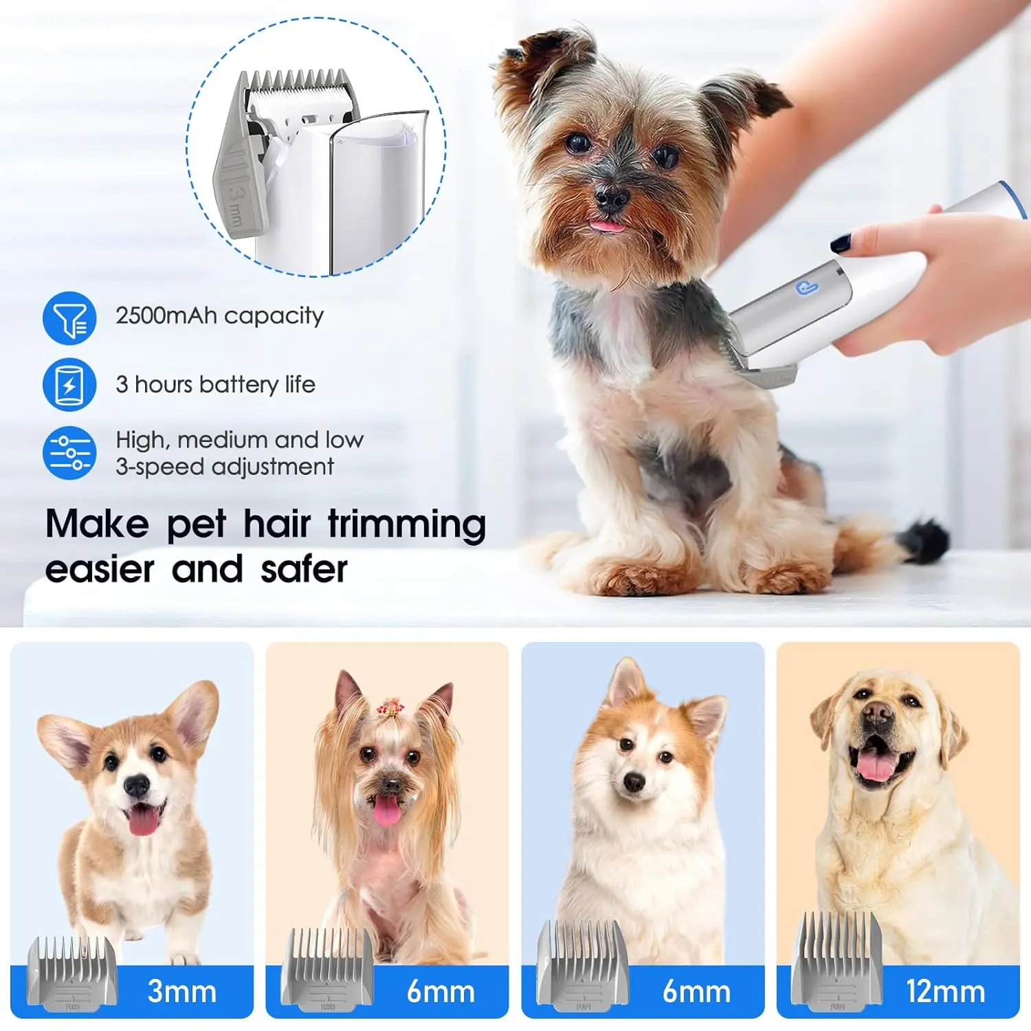 Dog Grooming Kit with 2L Vacuum Suction 99% Pet Hair-Professional Pet Grooming Vacuum Kit with 5 Grooming Tools for Dogs Cats