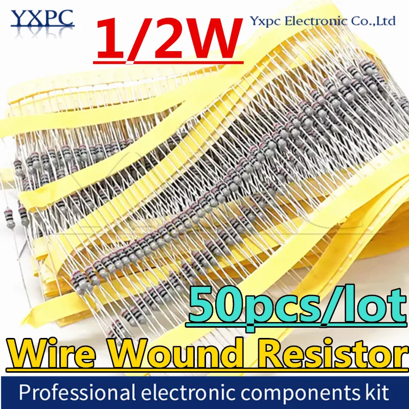 50pcs 1/2W 5% 0.5W Wire Wound Resistor Fuse Winding Resistance 0.1R 0.1 0.15 0.22 0.33 0.5 1 2.2 4.7 6.8 10 22 47 68 100 220 ohm