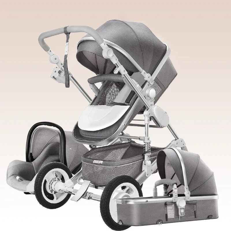 Poussette de Luxe 3 en 1 pour Bébé, Portable et Réversible, Haut Paysage, 7 Cadeaux, 2023