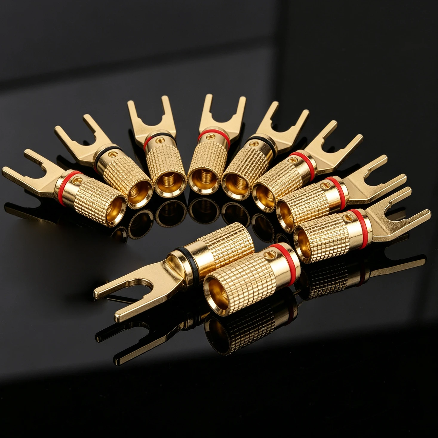 4pcs HiFi Audio Y Spade Speaker Connectors Gold Plated Audiophile Y Spade Plug Hi End Gold Audio Fork Spade Connectors