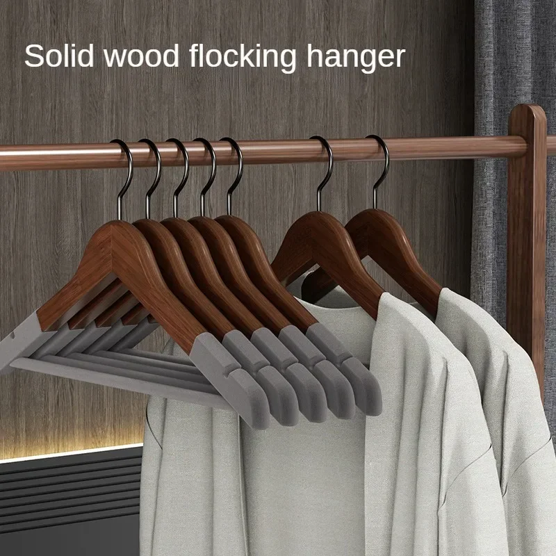 5Pcs Adult Extra-Wide Solid Vintag Wood Hook Wooden Suit Hangers With Notches Non-slip Metal Hook for Hanging Pant,Clothes,Skirt