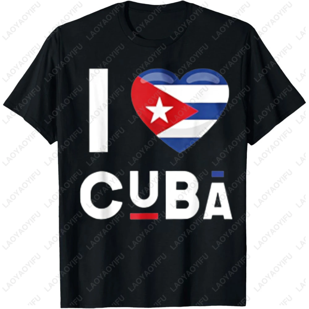 I Love Cuba Men Women T-Shirt Cuban Flag Heart Patriotic Cuban Pride Summer Short Sleeve Cotton Casual Graphic T Shirts Tops