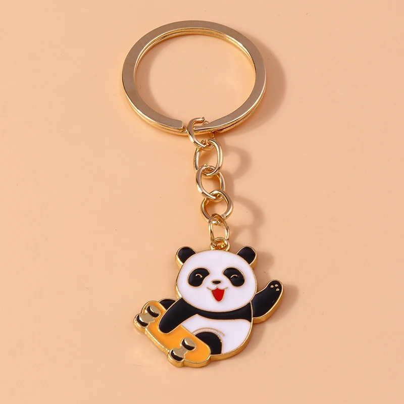 Cute Enamel Panda Keychain Animal Keyring for Men Women Car Key Holder Handbag Pendant DIY Handmade Jewelry Gifts