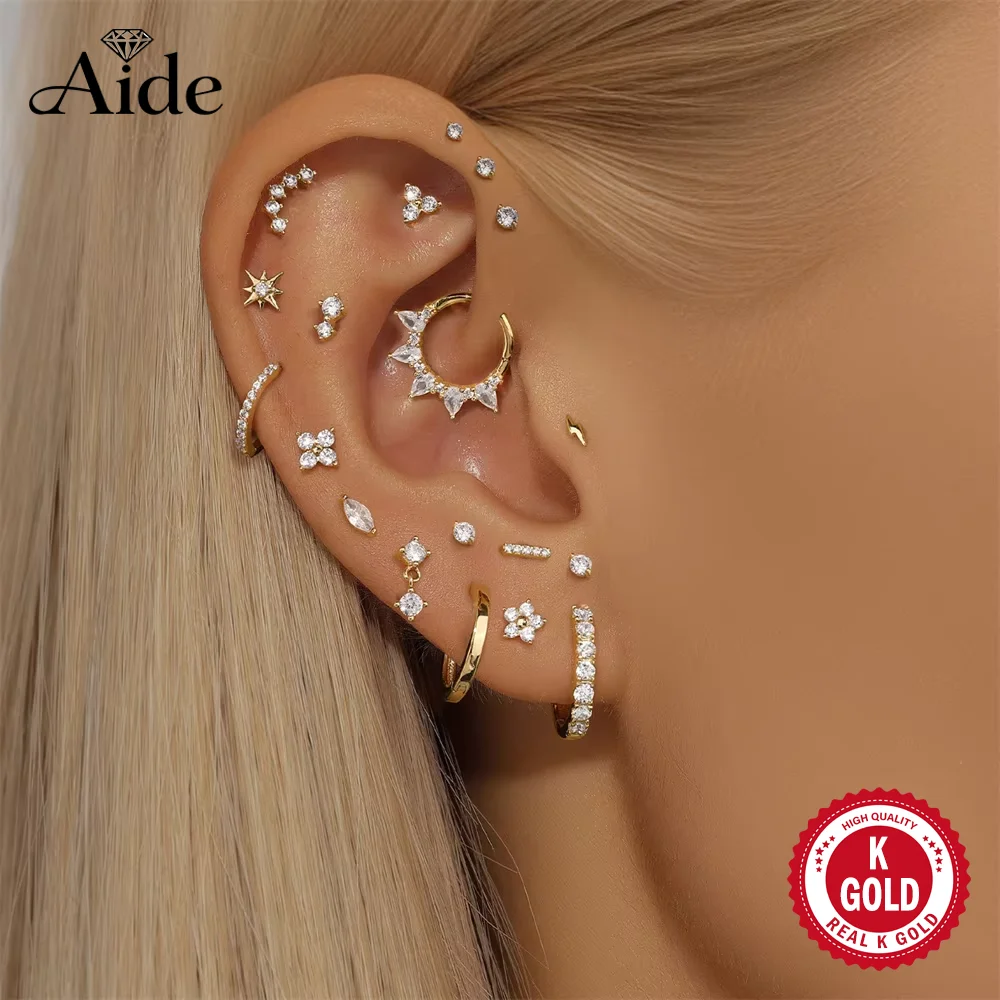 

AIDE Presale 100% Solid Gold Jewelry 14K Gold Stud Earring For Women Minimalist DIY Puncture Earrings Handmake Yellow Gold Jewel