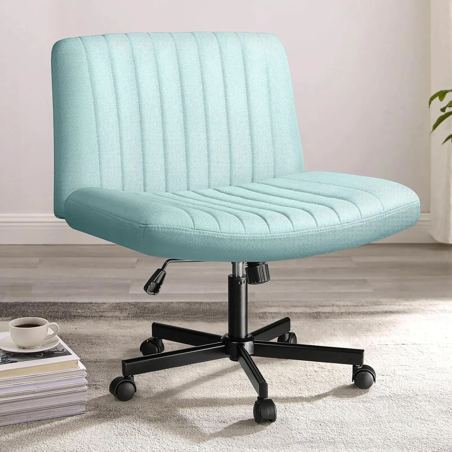 

Criss Cross Chair with Wheels,Fabric Padded Armless Cross Legged Office Desk Chair for Home Office,Modern Swivel Height