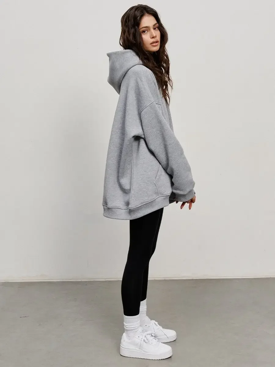 Sumuyoo Felpe con cappuccio oversize per donna Autunno Inverno Felpe in pile caldo spesso Ragazze Streetwear Pullover larghi