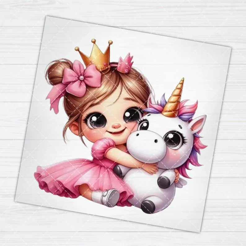 

Cute Unicorn girl Heat Transfer Stickers Iron On Clothes Bag DTF Vinyl Thermal Appliques Washable DIY Patches
