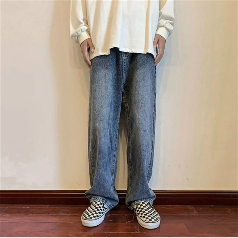 Męskie luźne jeansy spodnie dżinsowe czarne szerokie nogawki spodnie męskie jeansy spodnie cargo męskie koreański streetwear hip hop harajuku