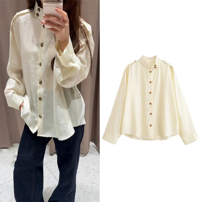 

Women Shirt 2026 New Spring Summer Stand Collar Casual Shirt for Women Fashion High Street Trendy Chic Female Shirt