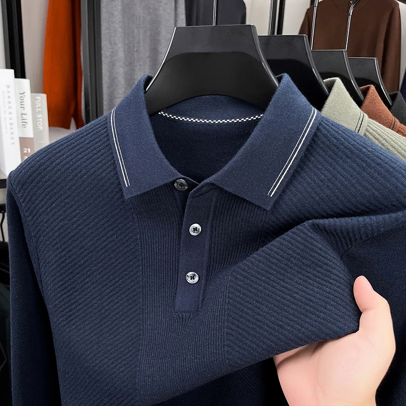 

Light Luxury+autumn Pure Cotton Long Sleeved T-shirt for Men's Business and Leisure, Polo Shirt, Dad's Loose Top