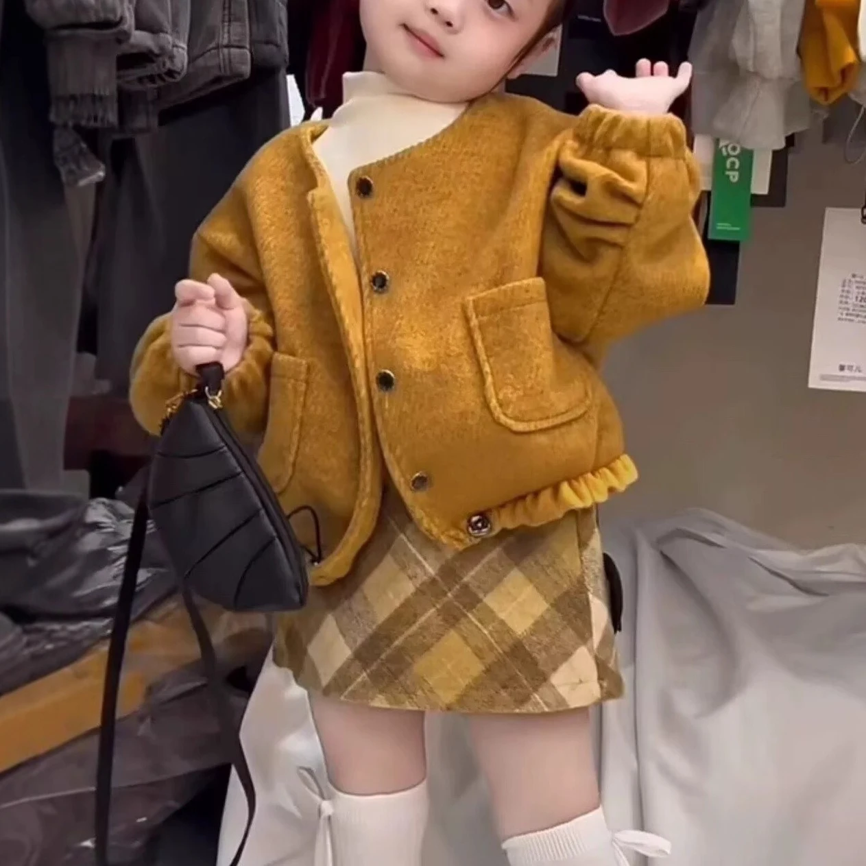 Girls Sweet Winter 2-Piece Set – Wool Blend Coat & Matching Skirt, Kids Outfit for 3-8 Years, Warm Clothing