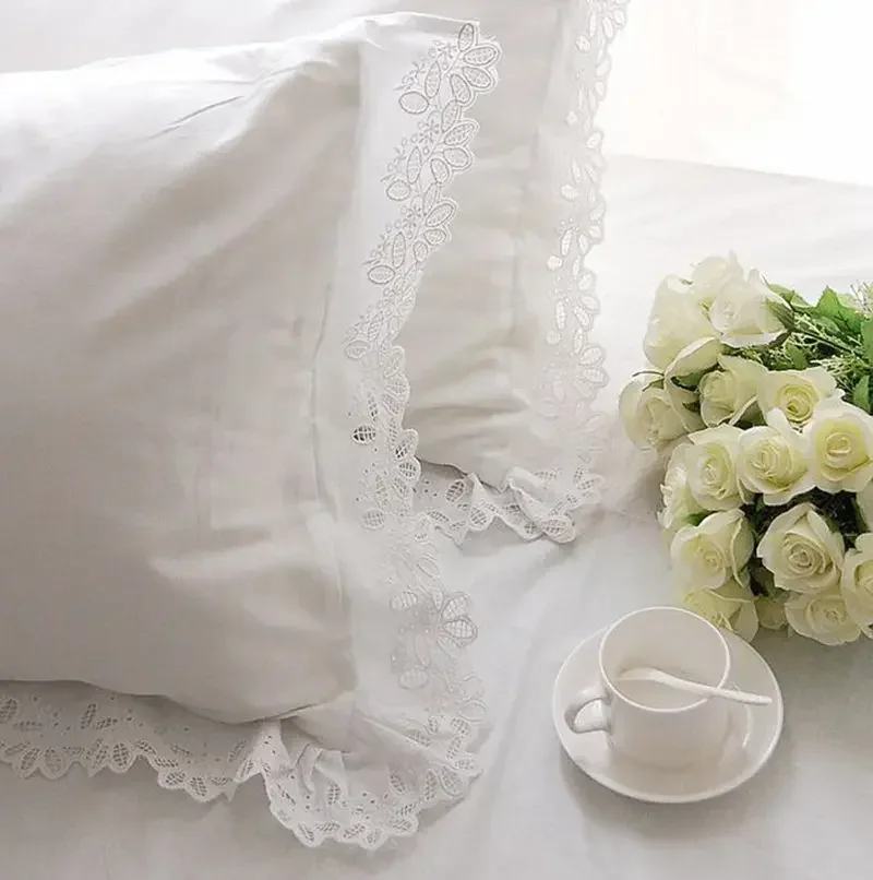 1 Piece European White Pillow Case Pillow Covers Decorative 100% Cotton Comfortable Pillow Sham Pillowcase Bedding Accessory