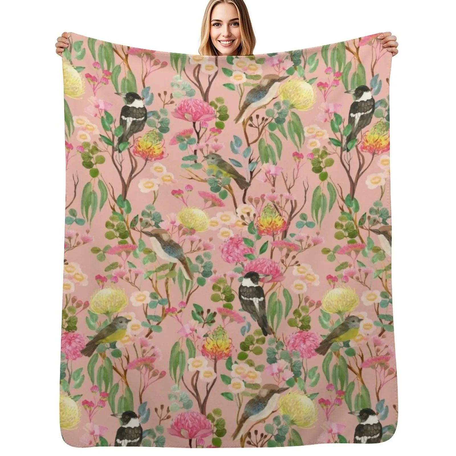 Australian Birds and Blooms Native Flora Chinoiserie Throw Blanket valentine gift ideas for sofa Soft Moving Blankets