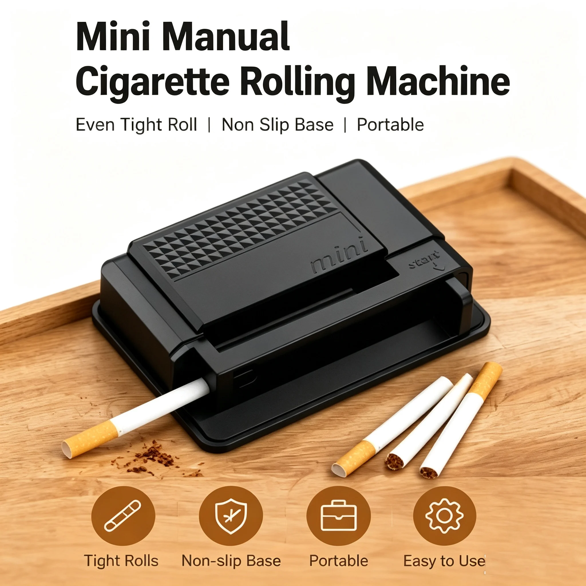 Mini Manual Cigarette Rolling Machine Even Tight Roll Non Slip Base Portable Hand Roller Operation Tobacco Injector for Home Use