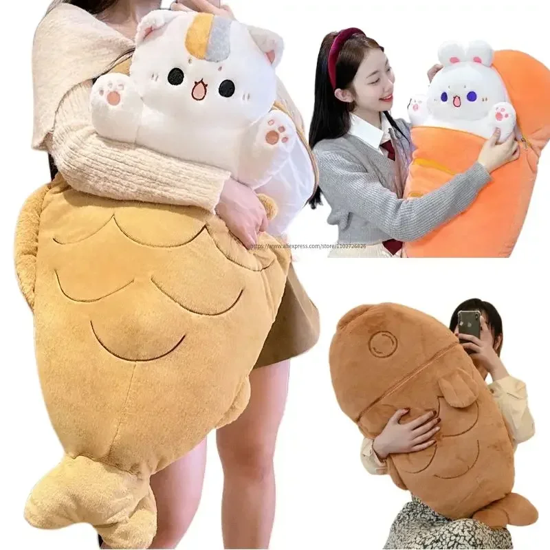 

80*45 см Kawaii Taiyaki Cat Dog Rabbit плюшевые игрушки пушистое животное плюшевое гнездо подушка большая кость морковь подушка милая кукла для девочек