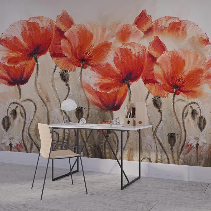3D American countryside mural hand-painted flowers retro TV background wall Customization self-adhesive canvas 3d wallpaper