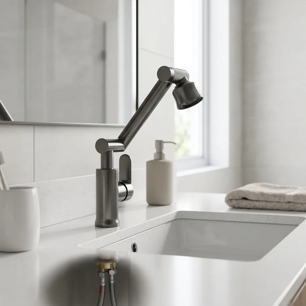Robotic Arm Faucet Stainless Steel Swivel Kitchen or Bathroom Basin Tap with 60cm Flexible Hose for temp  Robotic