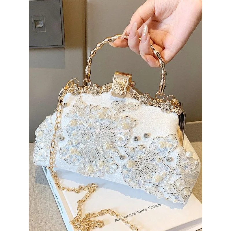 

Vintage Fashion Wedding Bag Flowers Diamond Top Handle Lock Bags Chain Women Shoulder Crossbody Bag Bags Women's Handbags Purses