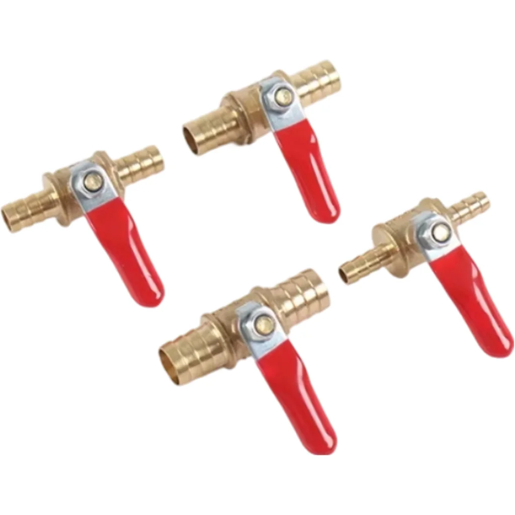 Small Valve 6mm 8mm 10mm 12mm 14mm Red Handle Hose Barb Inline Brass Water Oil Air Gas Fuel Line Ball Valve Pipe Fittings