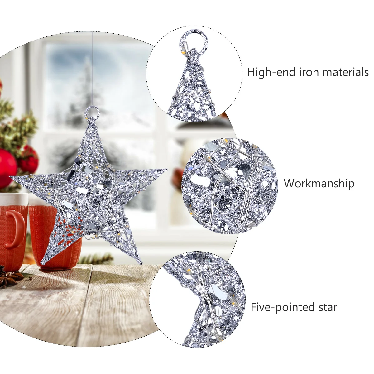 1 مجموعة الخماسية ضوء نجمة سلسلة الراقية مادة الحديد زينة عيد الميلاد لحديقة جدار نافذة غرفة المعيشة في الهواء الطلق داخلي #5