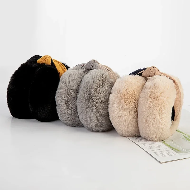 

New Korean Version Winter Women's Fashion Two - color Headband Folding Rabbit Fur Warm Earmuffs