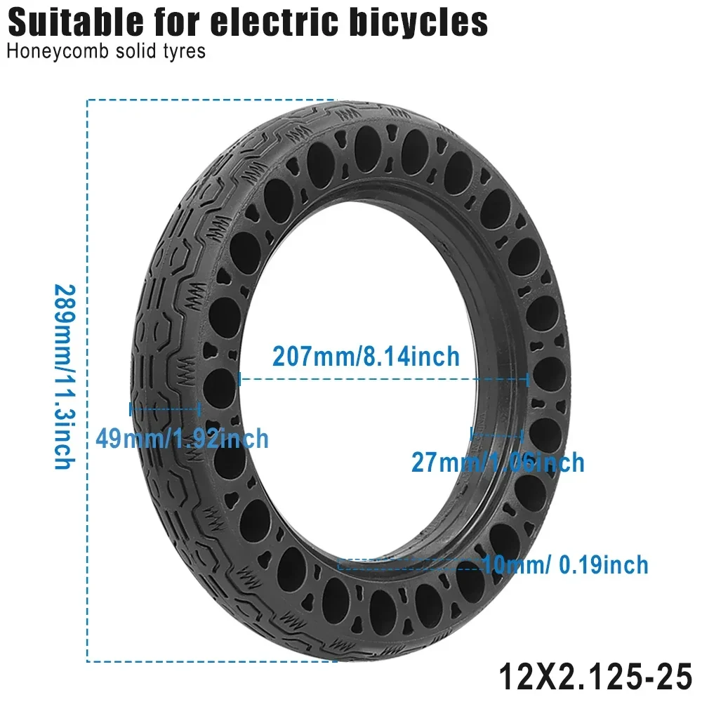 12x2.125-25 Solid Rubber Tire Explosion Proof Shock Absorber Tire 12inch for Electric Bicycle Fits Many Gas Electric Scooters