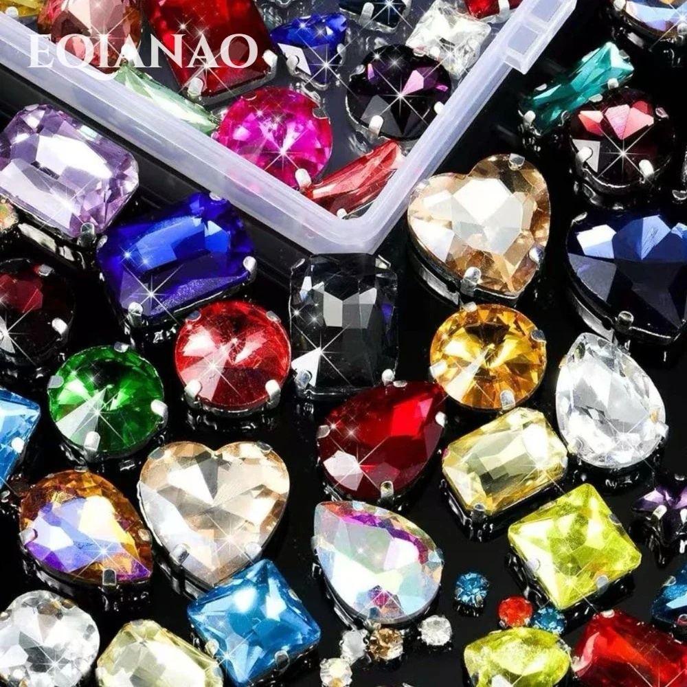 240Pcs Mixed Shape Claw Rhinestones Glass Crystal Sew On Stones Multi Mixed Color DIY Wedding Dress Garment Shoes Bag Decor