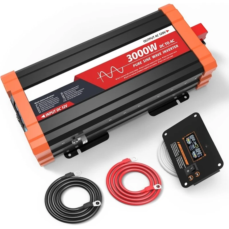 

3000W Pure Sine Wave Inverter 12V DC to 120V AC for RV, Truck, Off-Grid, Home, Solar Car Power Inverter with Dual AC, 20A
