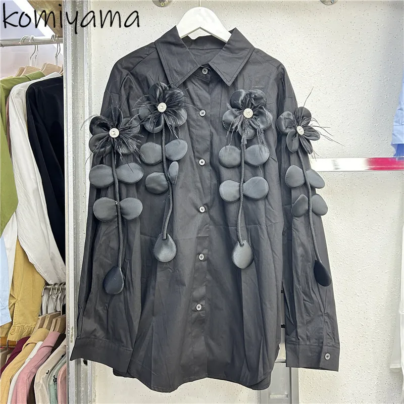

Feather Flower 2025 Shirts & Blouses Contrast Blusas Mujer Japan Style Full Sleeve Woman Clothing Loose Laple Ropa Camisas