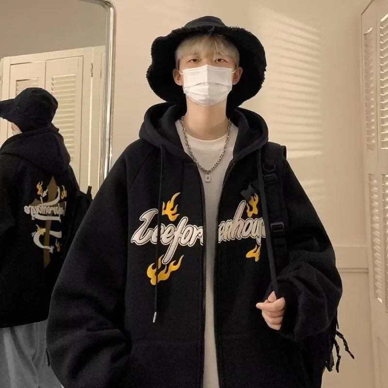 Korean Women's Streetwear Oversized Hoodies Goth Punk Cross Print Sweatshirt Loose Casual Men Unisex Autumn Y2K Clothes