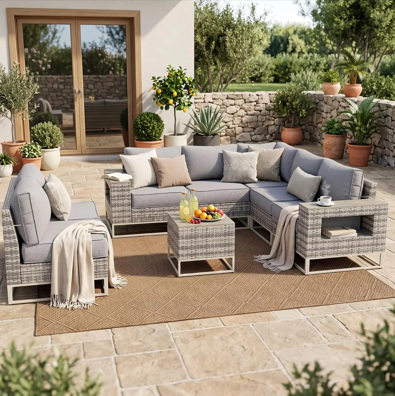 8 Set Wicker Patio Furniture Set Outdoor Sectional with 5.5
