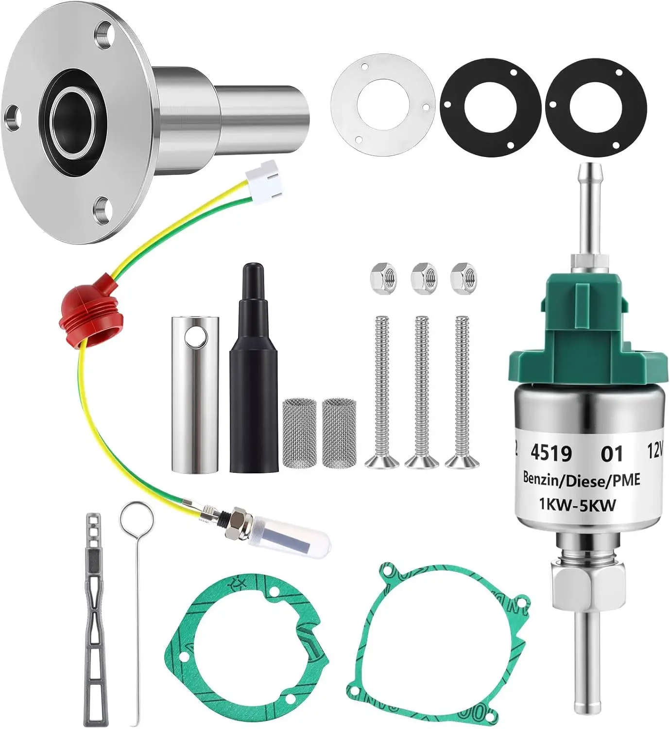 

Ремкомплект свечей накаливания 12 В, 2 кВт для дизельных обогревателей с топливным насосом, инструментами, выхлопом из нержавеющей стали (24 мм) — совместим с Espar Airtroni