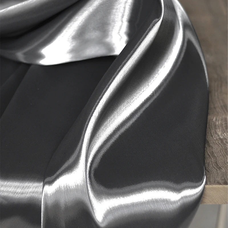 100x142cm Shiny Silk Satin Fabric Reflective Liquid Metal Gloss Crafts Dress Designer Fabric Charcoal Gray Sewing Accessories