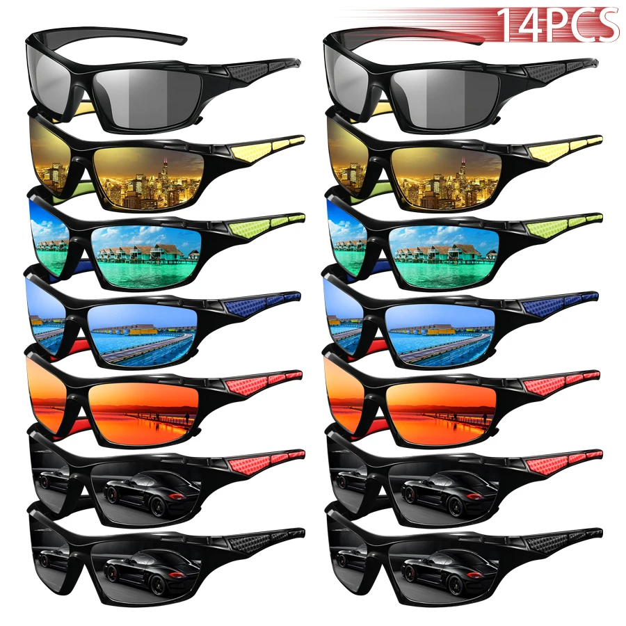 

14PCS Fashion Vintage Check PatternDriving Fishing Cycling Sunglasses Men Women Running Mountaineering Sun Glasses UV400 Eyewear