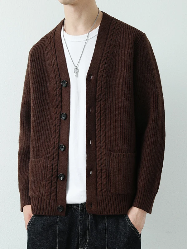 

Мужской повседневный вязаный кардиган Thiened V-Ne, верхняя одежда, осенне-зимний простой одинаковый свитер для отдыха, японский ленивый сле