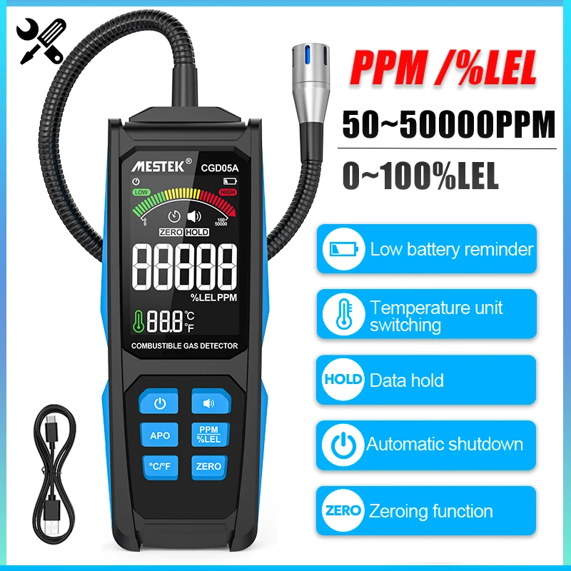 

CGD05A Handheld Gas Leak Detector PPM LEL Gas Analyzer Sound & Screen Alarm Combustible Flammable Natural Methane Gas Detector