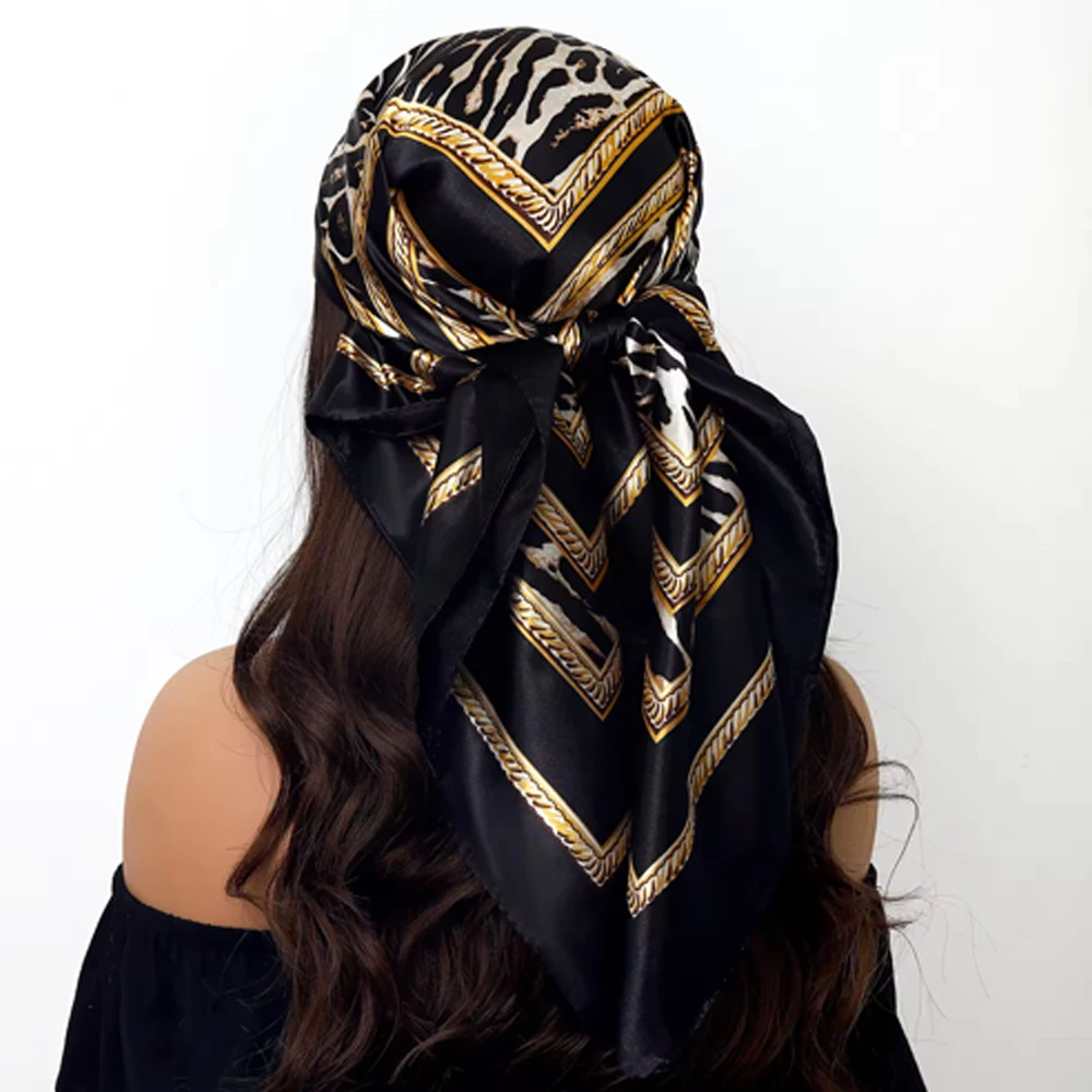 

Leopard Print Polyester Headband Scarf 35x35 Inches Sun Protection Hand Wash Casual Weekend Wear Warm Decorative Wrap