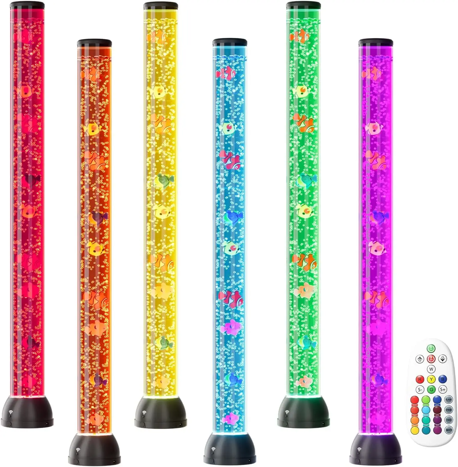 Large 4FT Sensory Bubble Tube Lamp, Remote Control Bubble Fish Lamp with 16 Color Changing Effects & 8 Floating Fishes