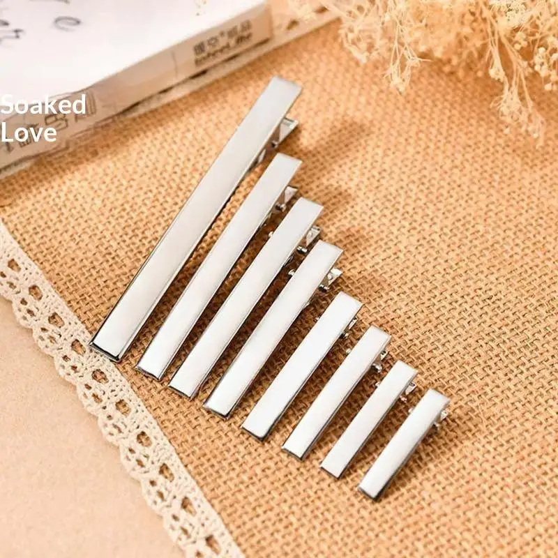 Single Prong Flat Alligator Hair Clips 100 Pack Rhodium Color Toothed Blanks for Professional Hairdresser Salon Home Use
