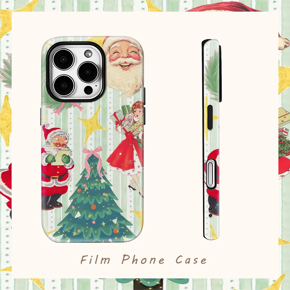 Vintage-Weihnachtscollage-Handyhülle für iPhone 16 15 14 13 12 11 X XS XR XSMAX 7 8 Pro Max Plus Doppelschichtige Rückseite