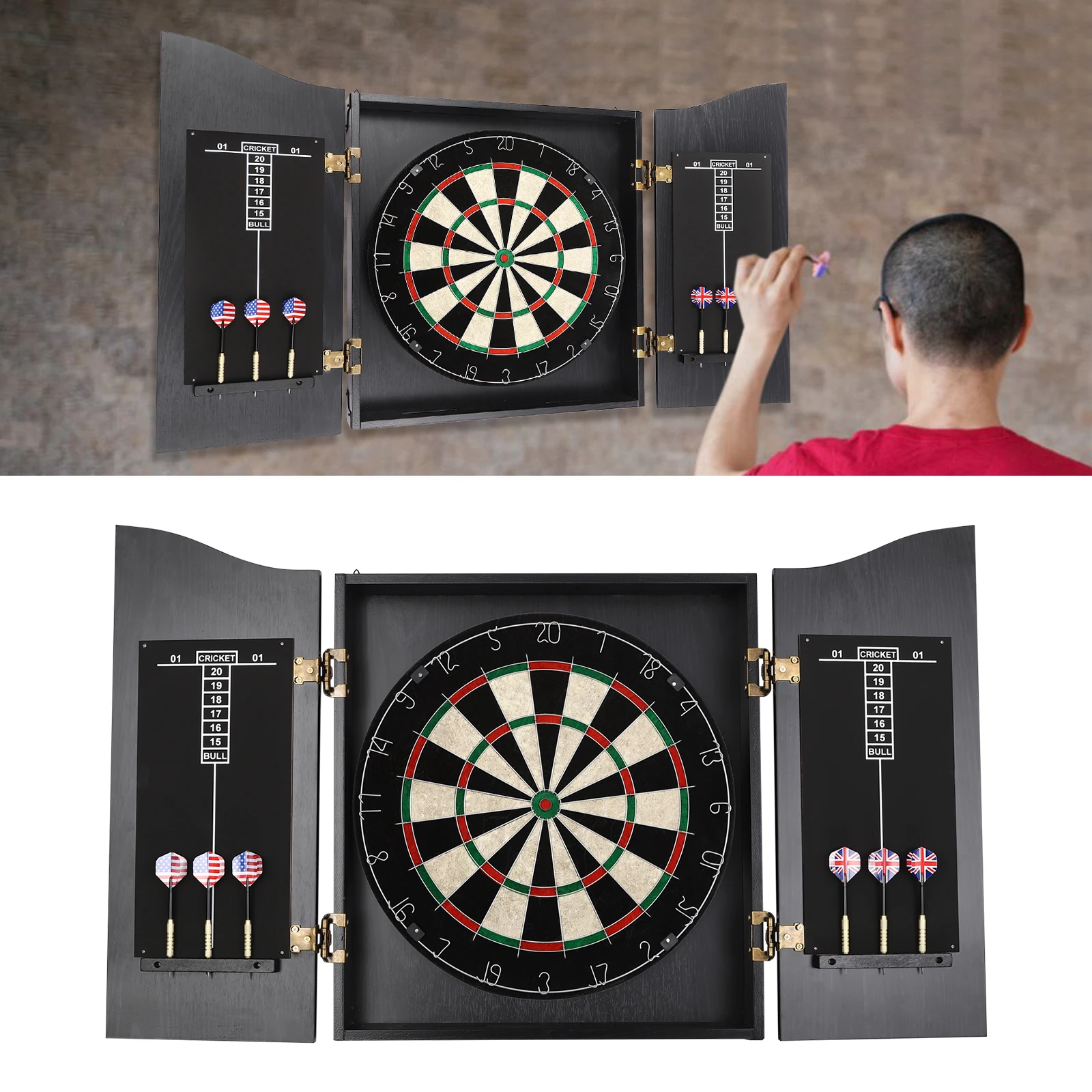 

Wall-mounted Unisex-adult Black Modern Wooden Dartboard Cabinet Dart Boards Set