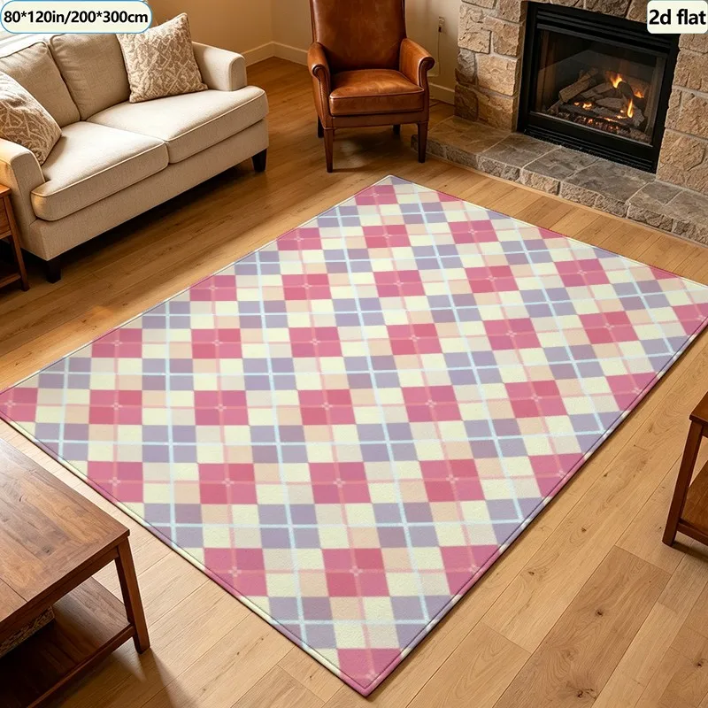 1 Piece Pastel Argyle Patterned Carpet, Soft and Comfortable, Lightweight and Easy to Maintain, Home Decor, Living Room, Bedroom, Entryway, Autumn, Winter, Perfect for All Seasons