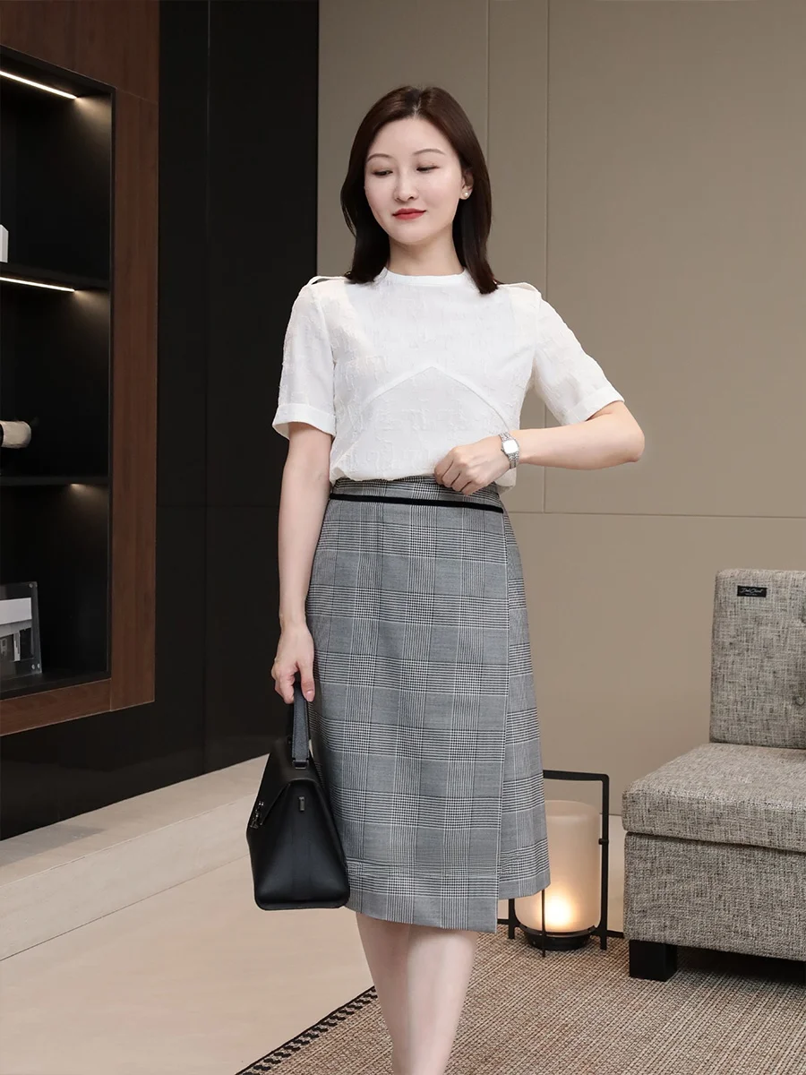 

Modern New Meaning Design Sensation Woolen A-Line Skirt High Waist Midi Skirt Cheered Pattern Asymmetrical Skirt