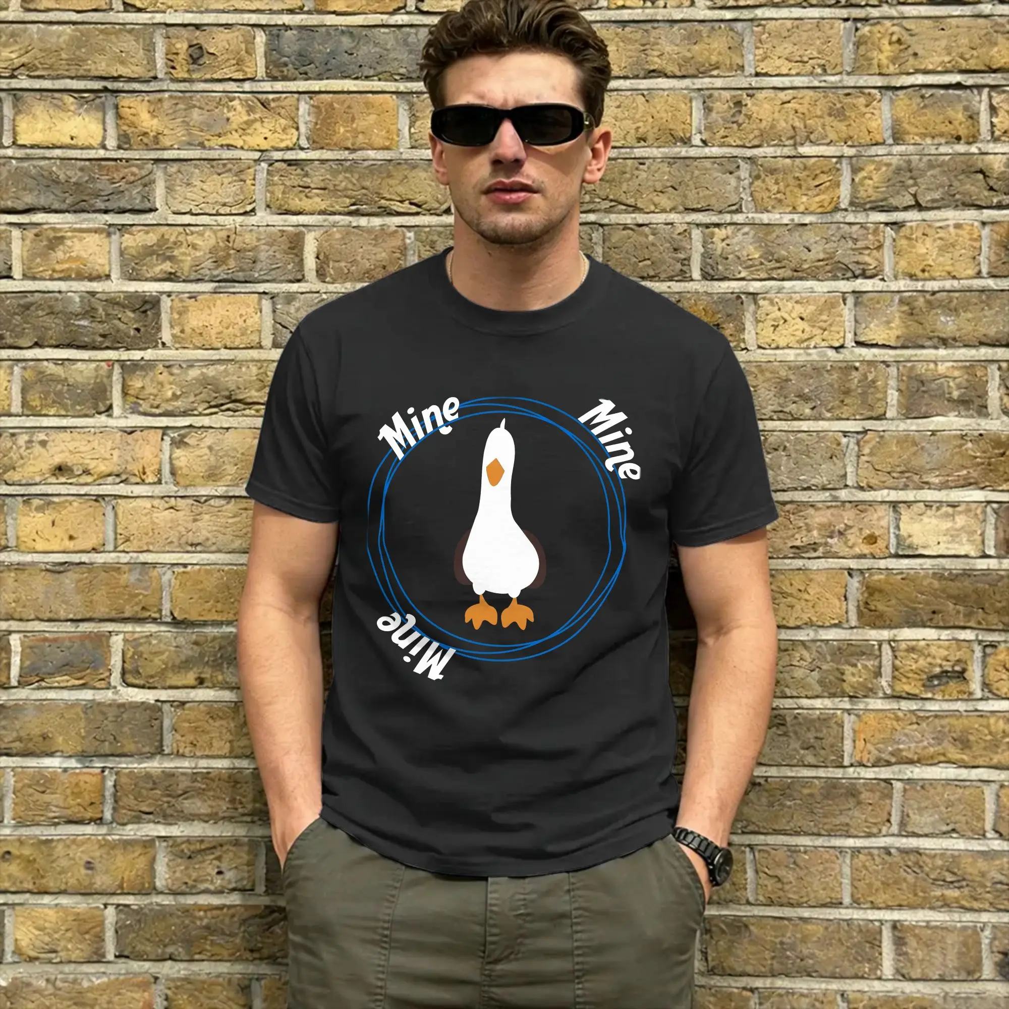 Funny Mine Seagull  Men's T Shirts  Vintage Tee Shirt Short Sleeve O Neck T-Shirt Pure Cotton Graphic Printed Clothing