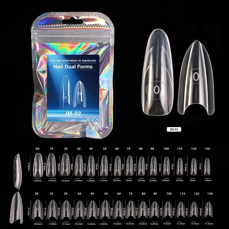 New 48/52/56/60Pcs Laser Bag Packaging Dual Forms With Inner Arc Line Shark Fin Nail Art Molds For Nail Extensions