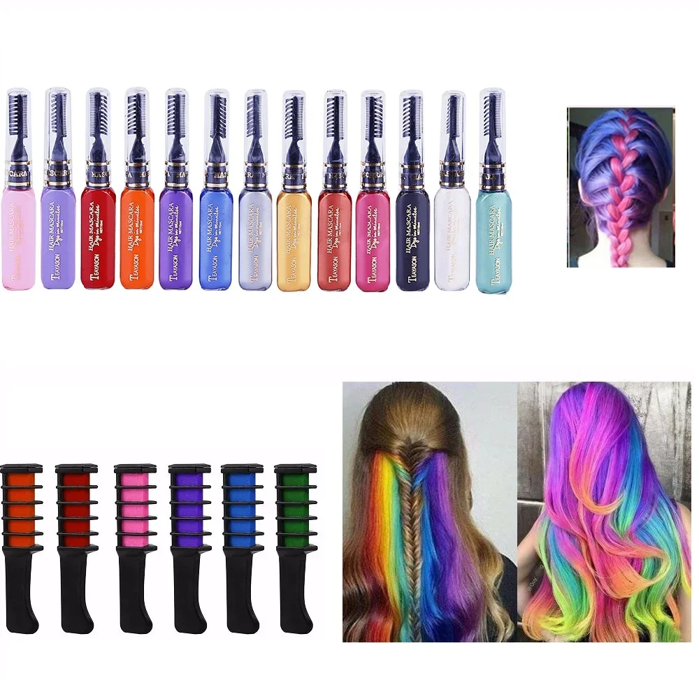 

Temporary Pink White Grey Purple Blue Hair Dye With Comb 13 Colors Easy To Use Hair Color Chalk Design Crayons