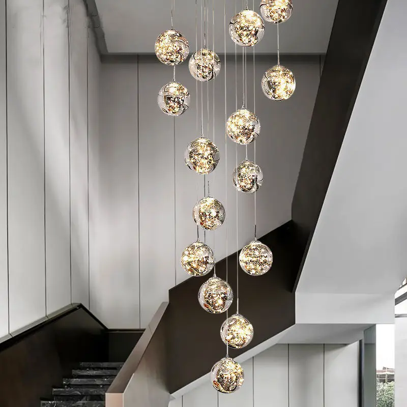 

Modern and Minimalist Starry Sky Hanging Staircase Chandelier, Hotel Lobby Luxury Villa Rotating Staircase Decorative Chandelier