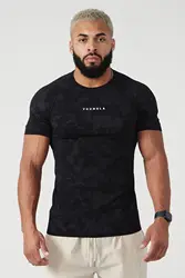 New casual hot men's T-shirt camouflage sports fitness tight fitting clothes for runners, gym running training clothes